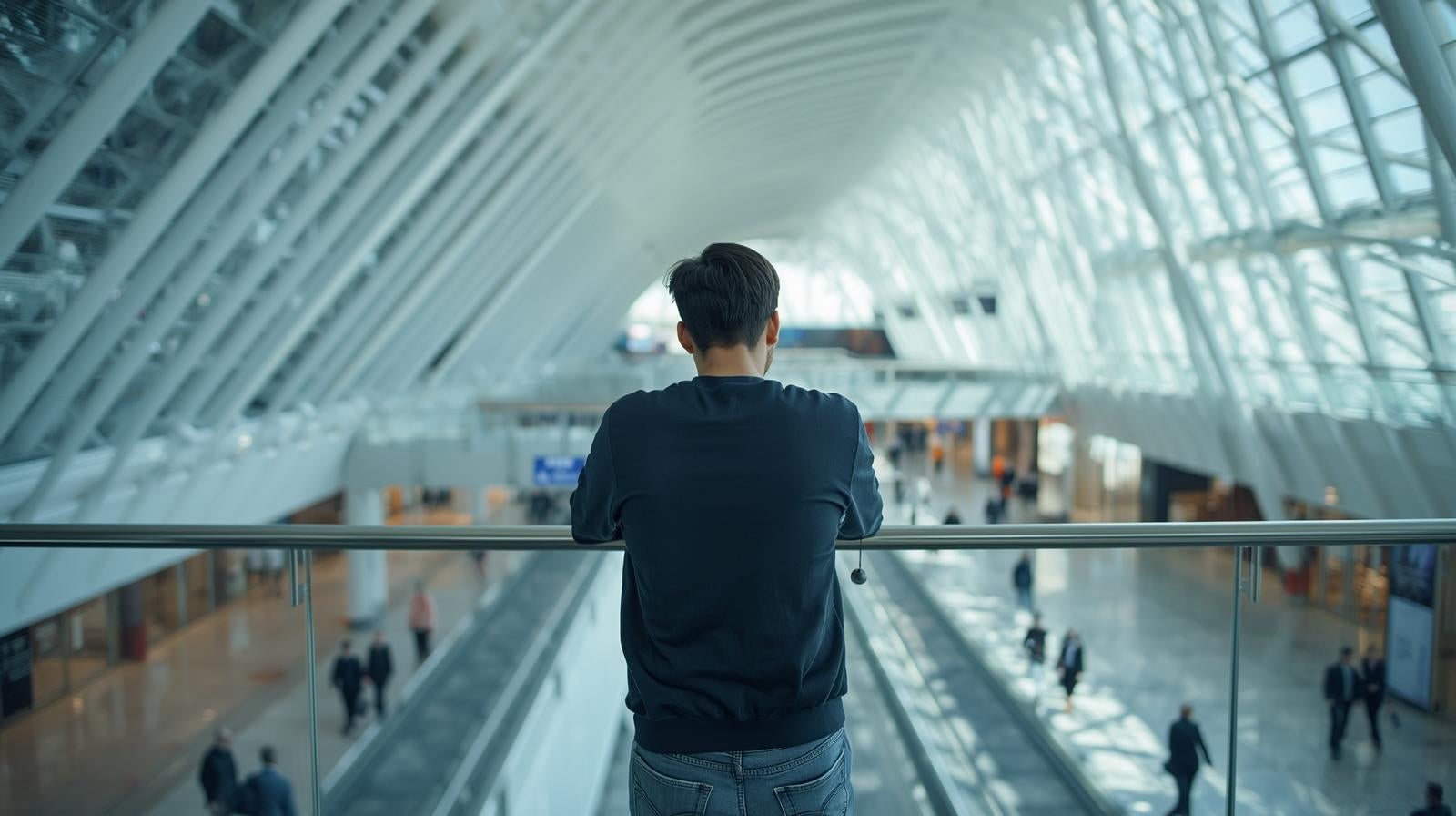 Glass railing at an airport