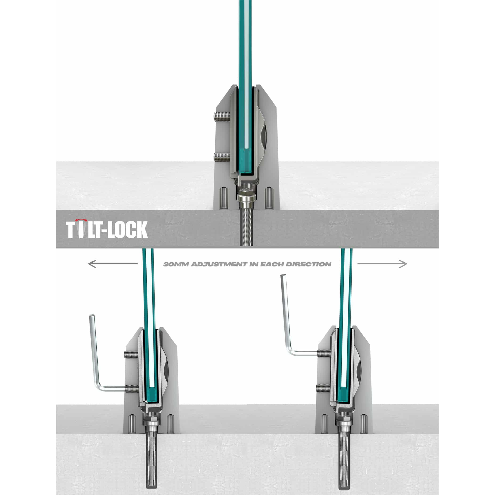 tilt lock concealed spigot leveling glass panel